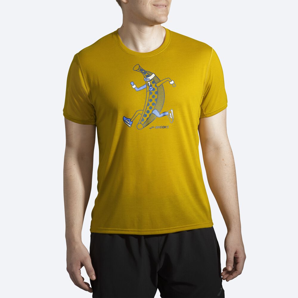 Camiseta Brooks Distance Estampadas Short Sleeve Hombre Doradas | CR47265