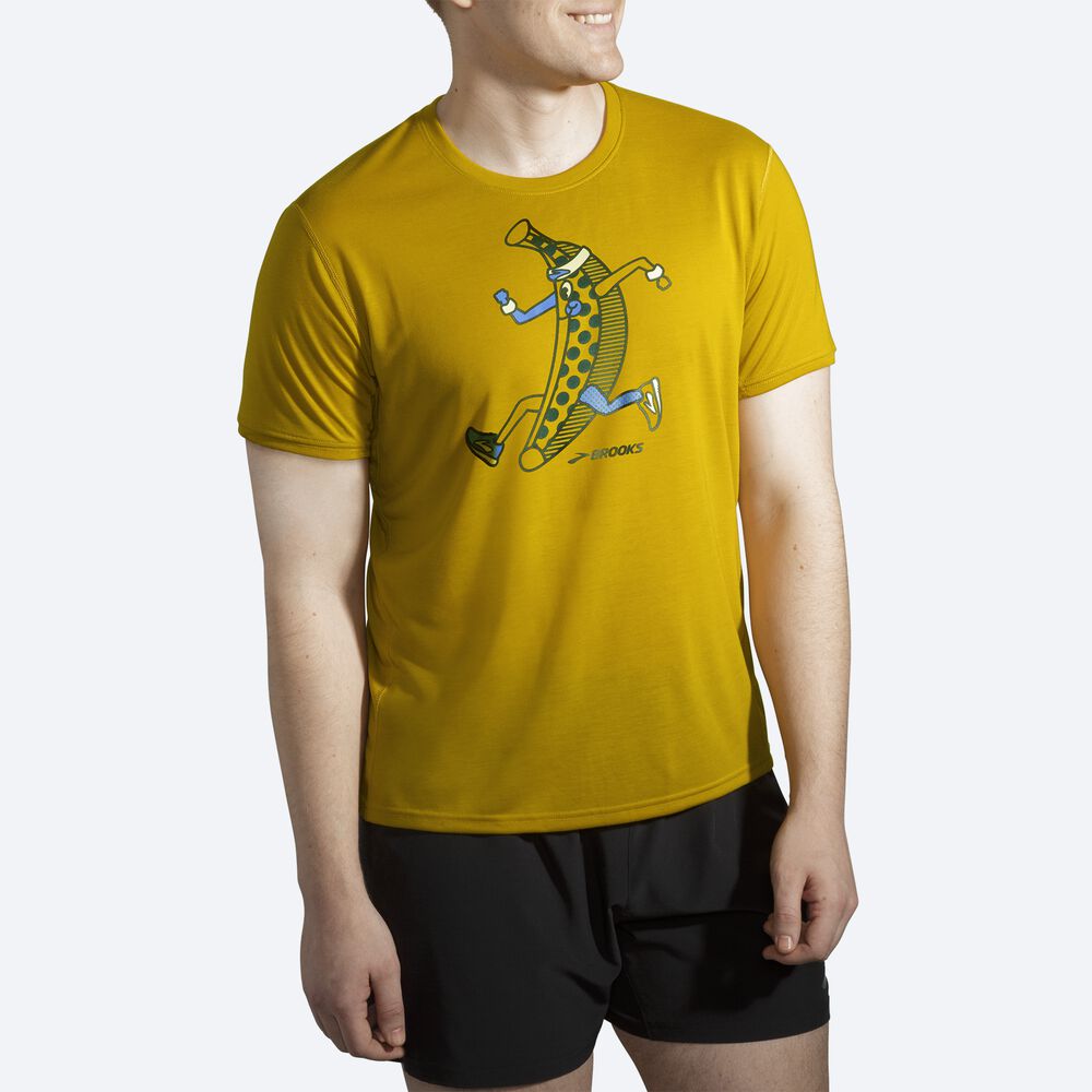 Camiseta Brooks Distance Estampadas Short Sleeve Hombre Doradas | CR47265