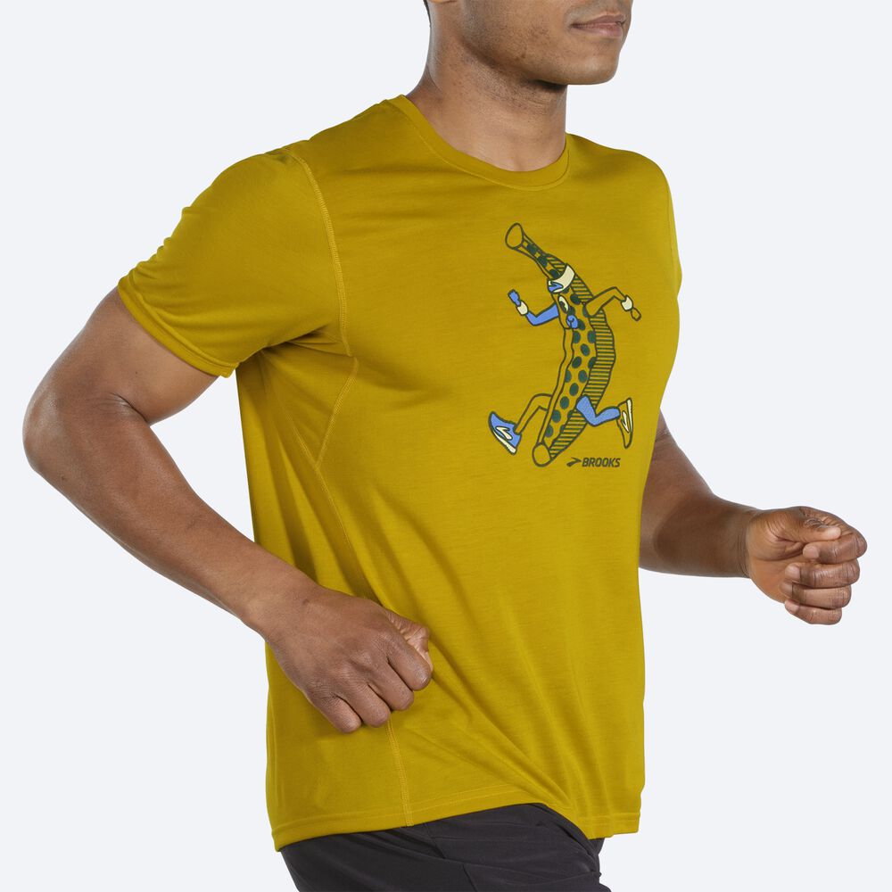 Camiseta Brooks Distance Estampadas Short Sleeve Hombre Doradas | CR47265