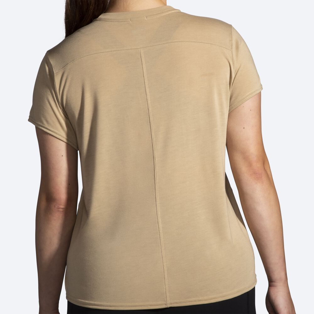 Camiseta Brooks Distance Estampadas Short Sleeve Mujer Beige | CR48167