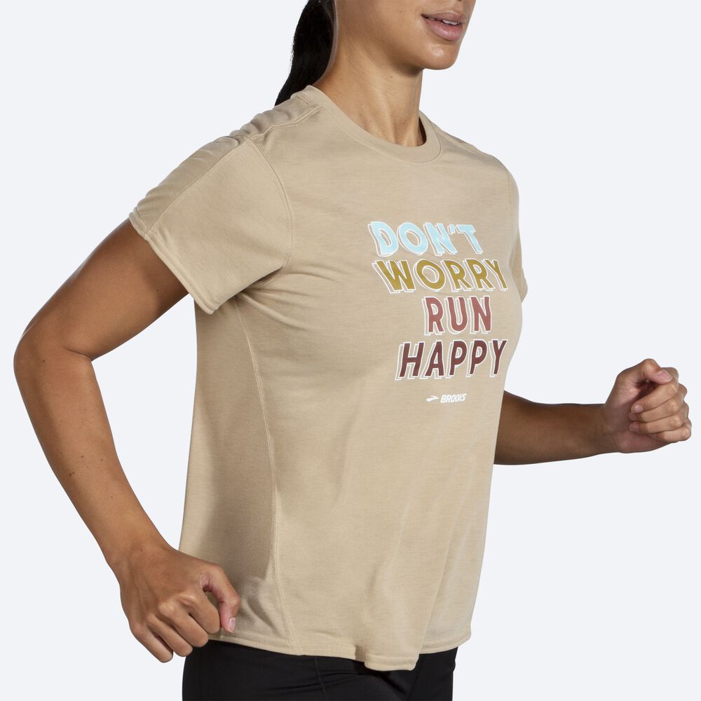 Camiseta Brooks Distance Estampadas Short Sleeve Mujer Beige | CR48167