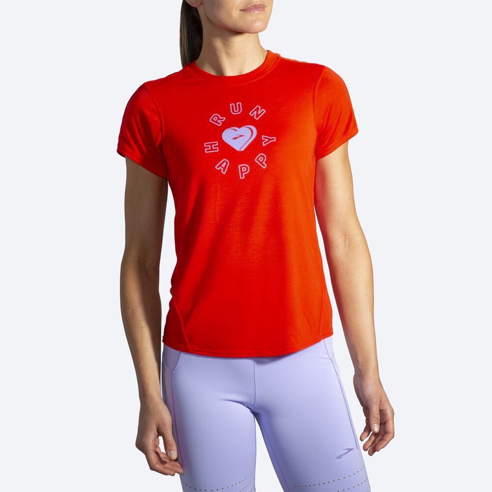 Camiseta Brooks Distance Estampadas Short Sleeve Mujer Rojas | CR48319