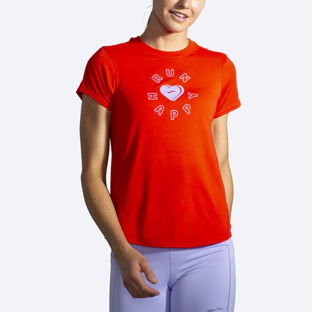 Camiseta Brooks Distance Estampadas Short Sleeve Mujer Rojas | CR48319