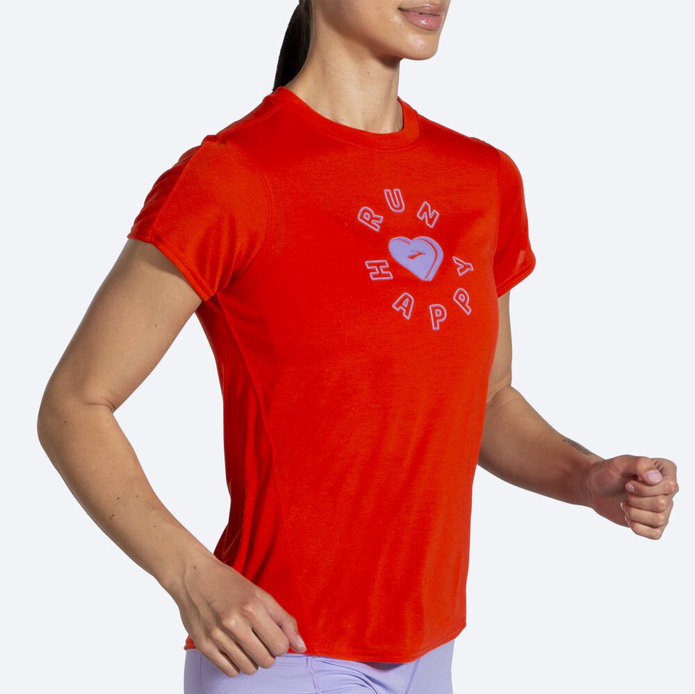 Camiseta Brooks Distance Estampadas Short Sleeve Mujer Rojas | CR48319