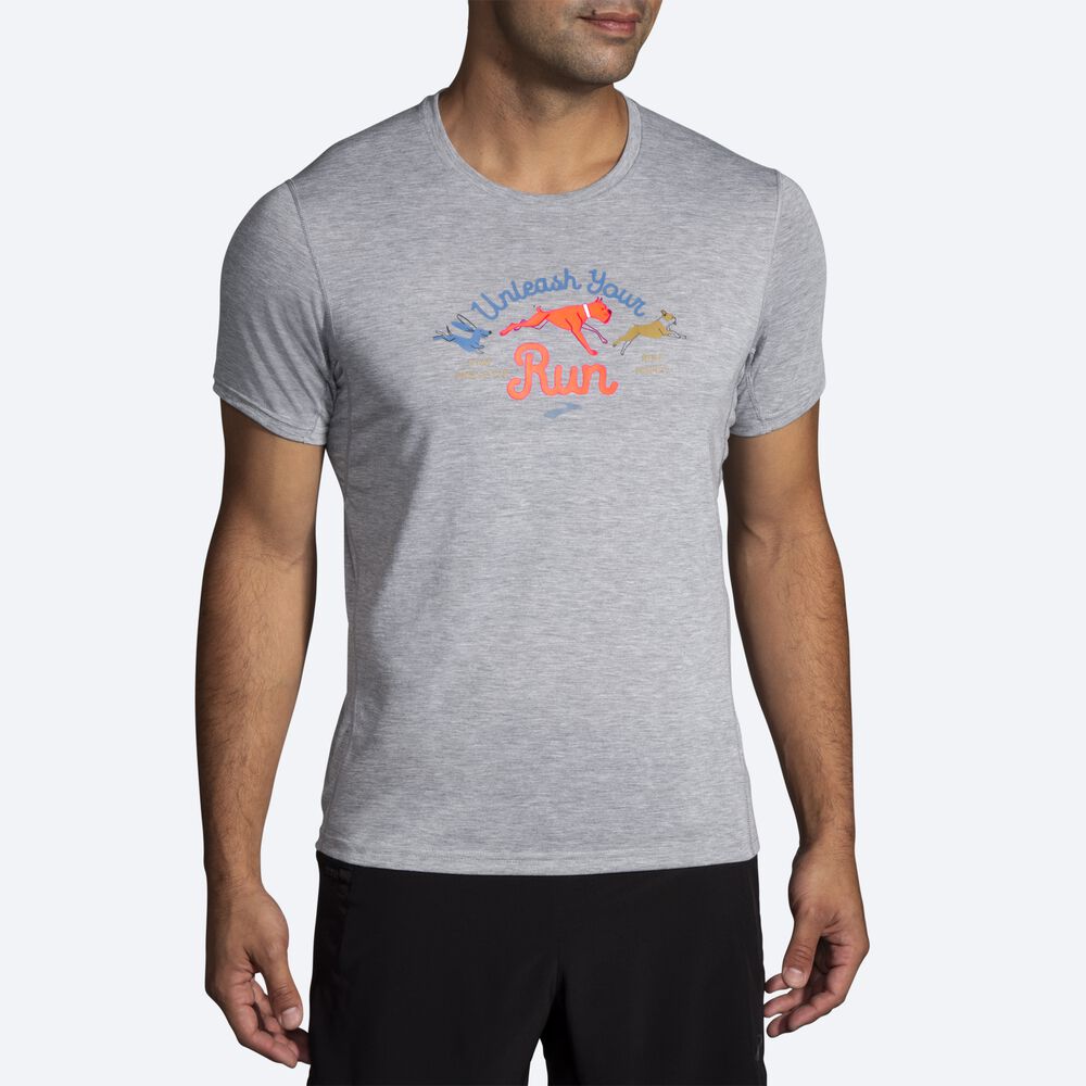 Camiseta Brooks Distance Estampadas Short Sleeve Hombre Gris | CR57039