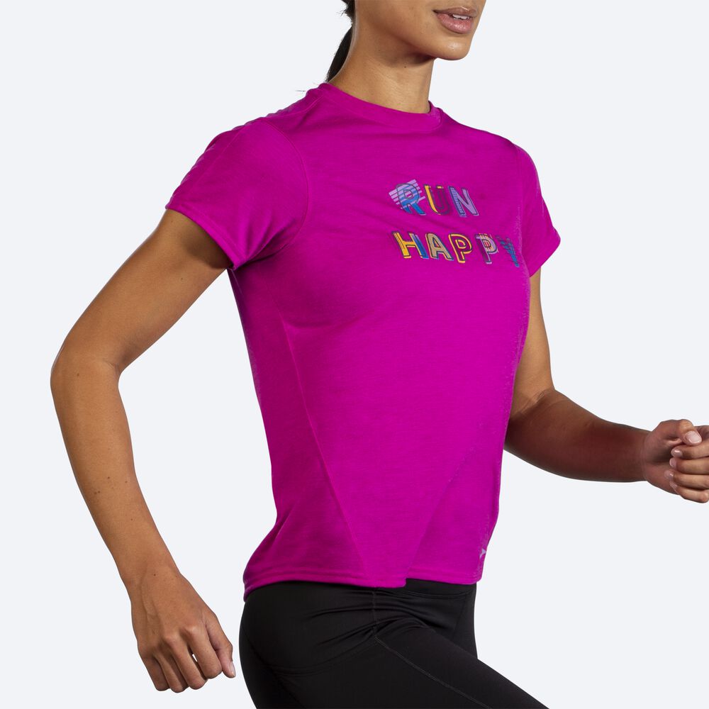 Camiseta Brooks Distance Estampadas Short Sleeve Mujer Rosas | CR58319