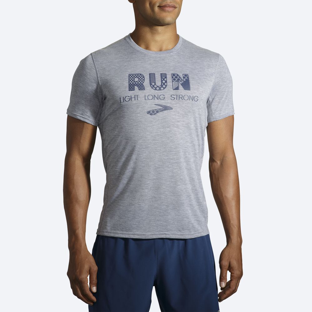 Camiseta Brooks Distance Estampadas Short Sleeve Hombre Gris | CR60457