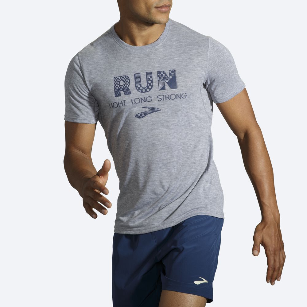 Camiseta Brooks Distance Estampadas Short Sleeve Hombre Gris | CR60457