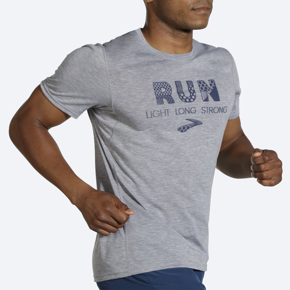 Camiseta Brooks Distance Estampadas Short Sleeve Hombre Gris | CR60457