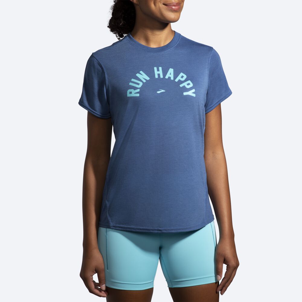 Camiseta Brooks Distance Estampadas Short Sleeve Mujer Azules Gris | CR62931