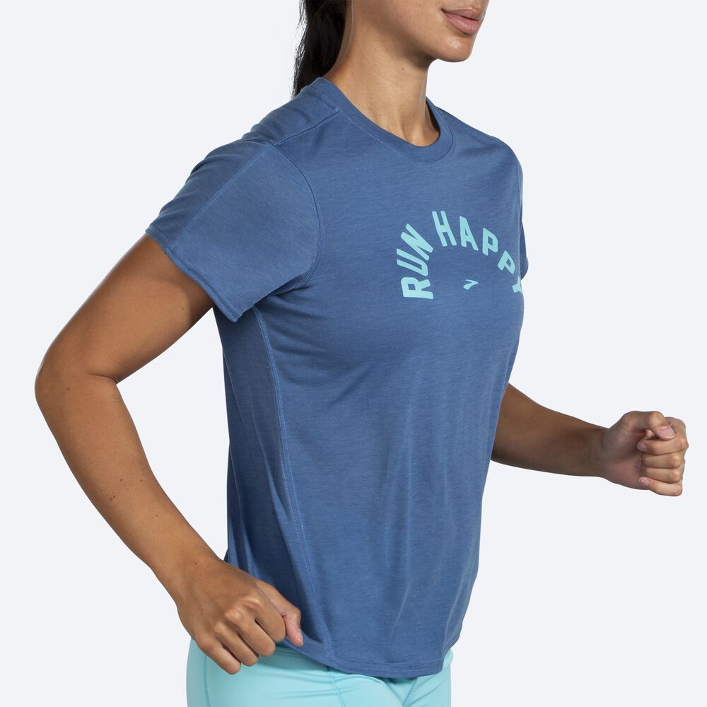 Camiseta Brooks Distance Estampadas Short Sleeve Mujer Azules Gris | CR62931