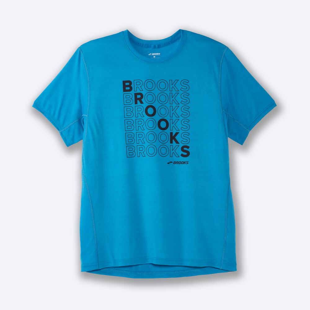 Camiseta Brooks Distance Estampadas Short Sleeve Hombre Azules | CR70184