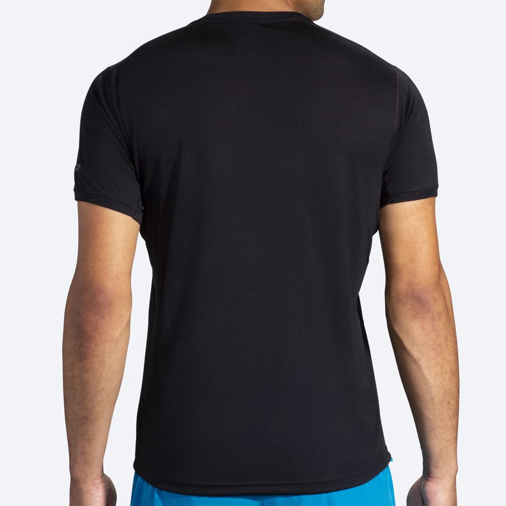 Camiseta Brooks Distance Estampadas Short Sleeve Hombre Negras/Azules | CR72841