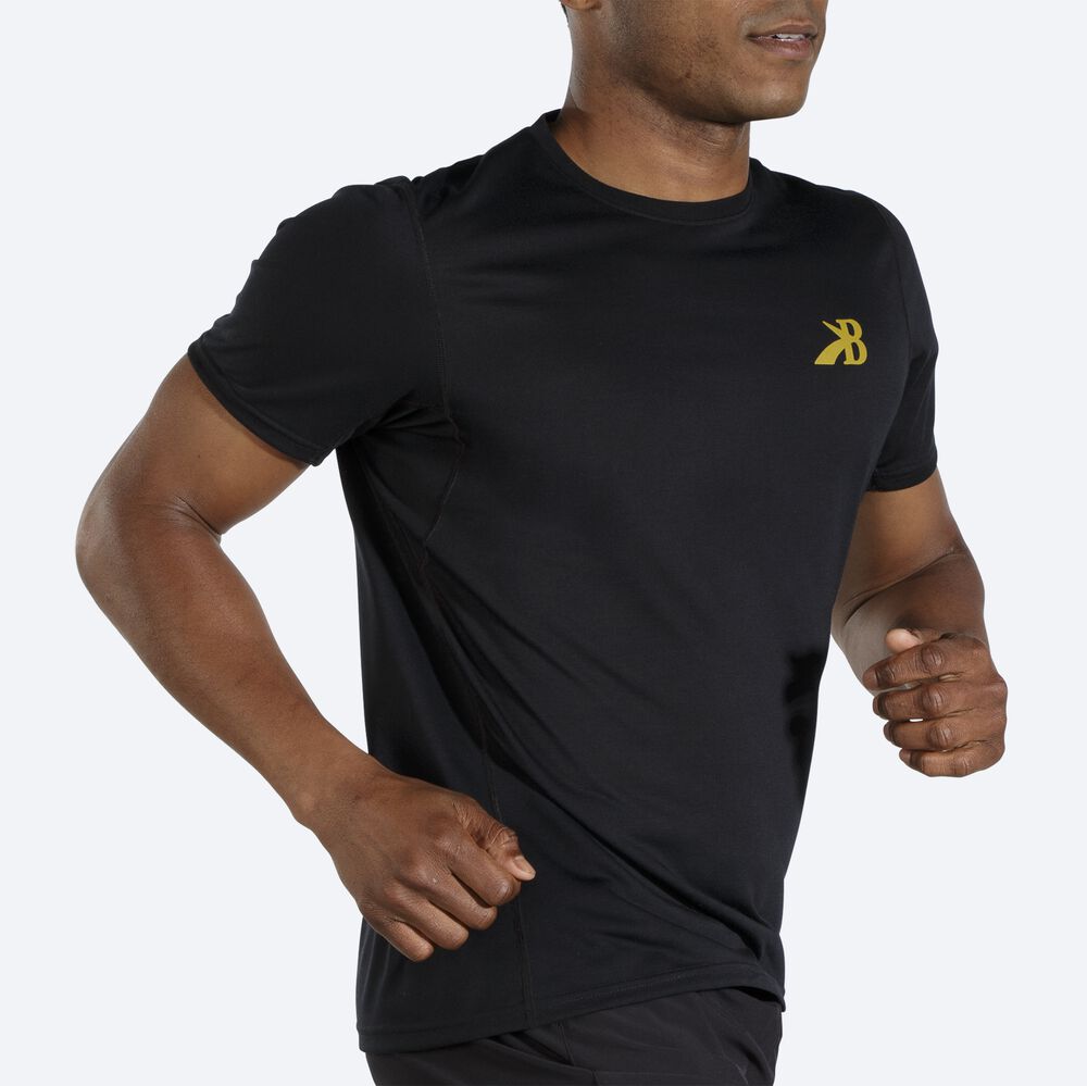 Camiseta Brooks Distance Estampadas Short Sleeve Hombre Negras/Doradas | CR75108