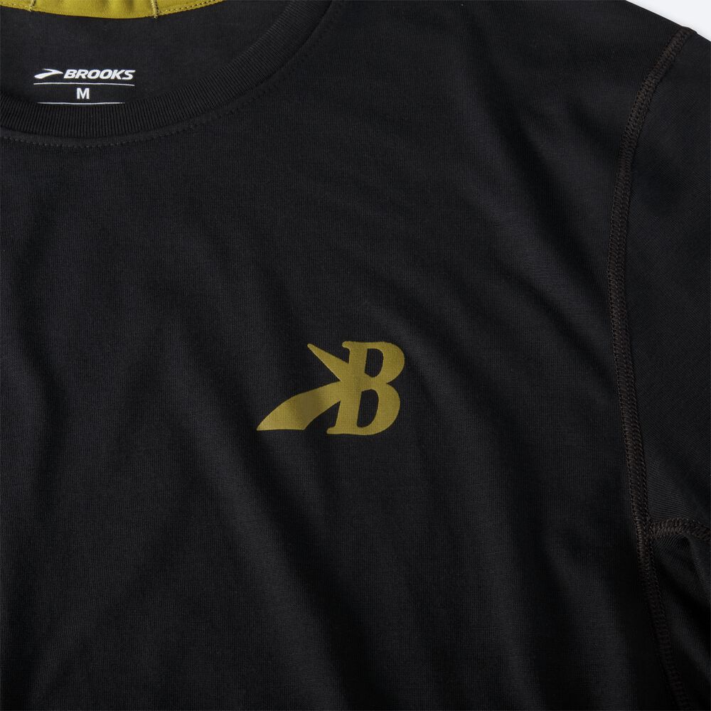 Camiseta Brooks Distance Estampadas Short Sleeve Hombre Negras/Doradas | CR75108