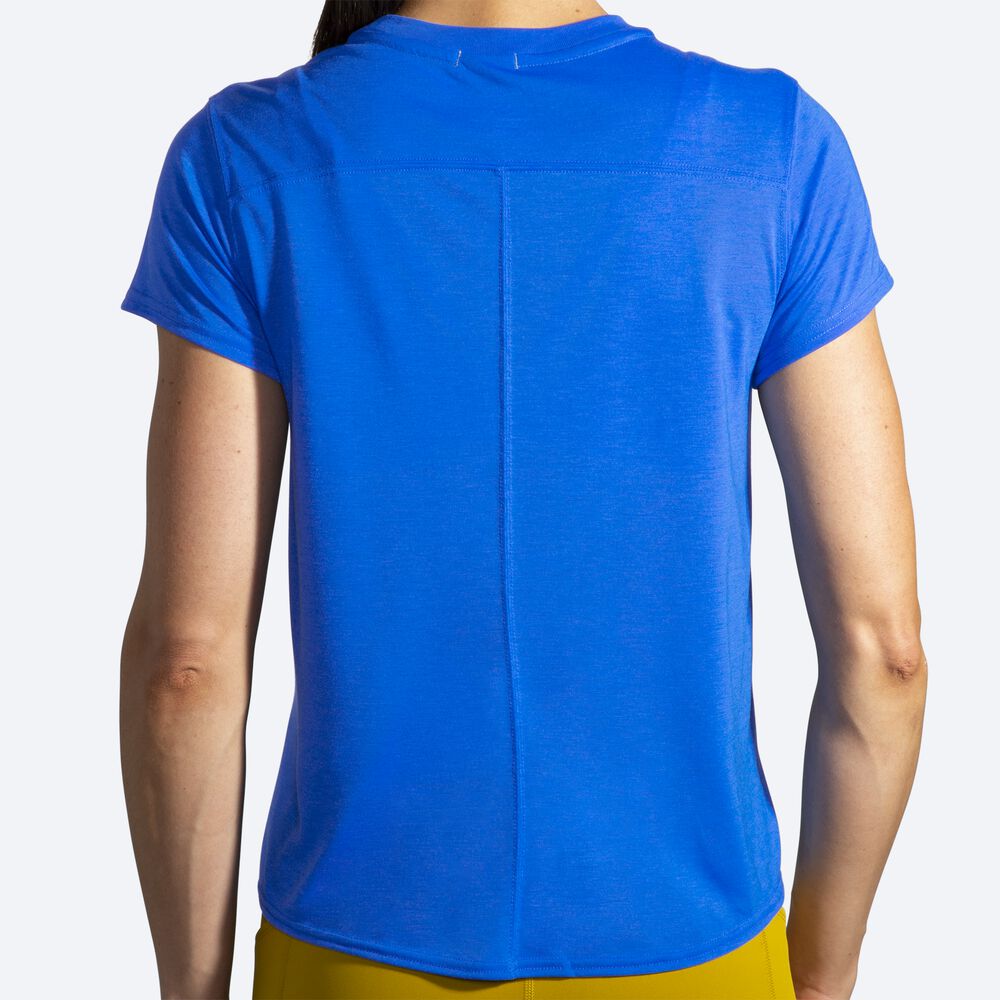 Camiseta Brooks Distance Estampadas Short Sleeve Mujer Azules | CR86459