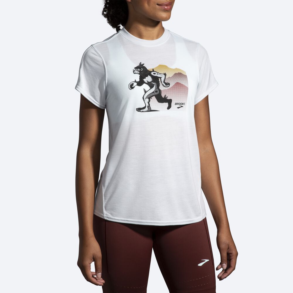 Camiseta Brooks Distance Estampadas Short Sleeve Mujer Blancas | CR90368