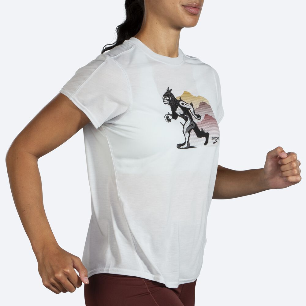 Camiseta Brooks Distance Estampadas Short Sleeve Mujer Blancas | CR90368