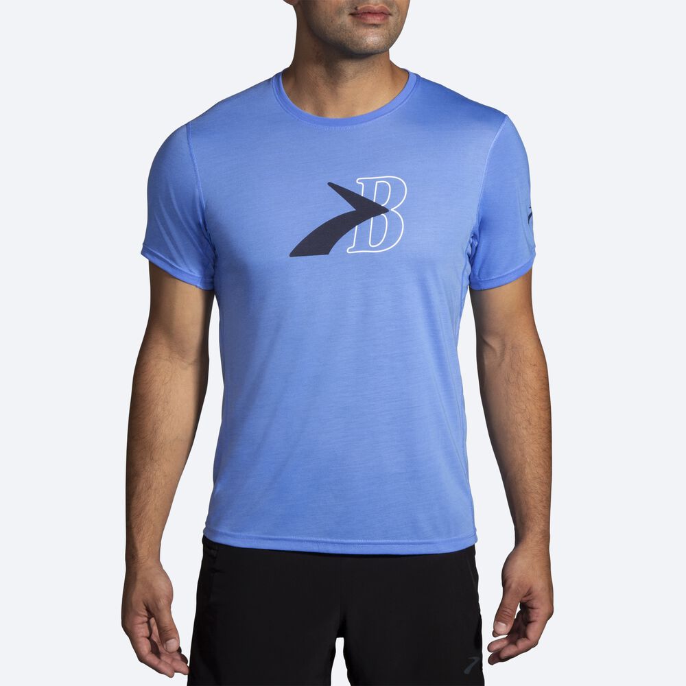 Camiseta Brooks Distance Estampadas Short Sleeve Hombre Azules | CR91082