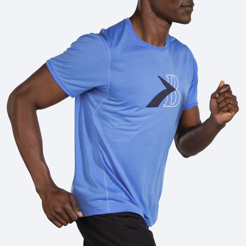 Camiseta Brooks Distance Estampadas Short Sleeve Hombre Azules | CR91082