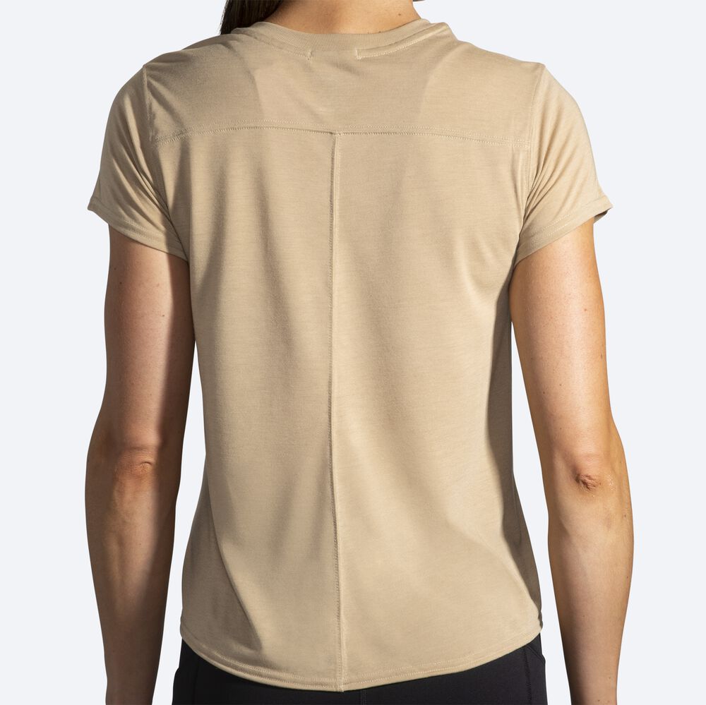 Camiseta Brooks Distance Estampadas Short Sleeve Mujer Beige | CR98075