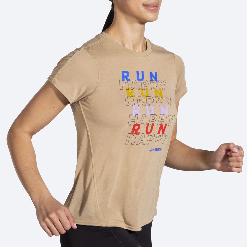 Camiseta Brooks Distance Estampadas Short Sleeve Mujer Beige | CR98075