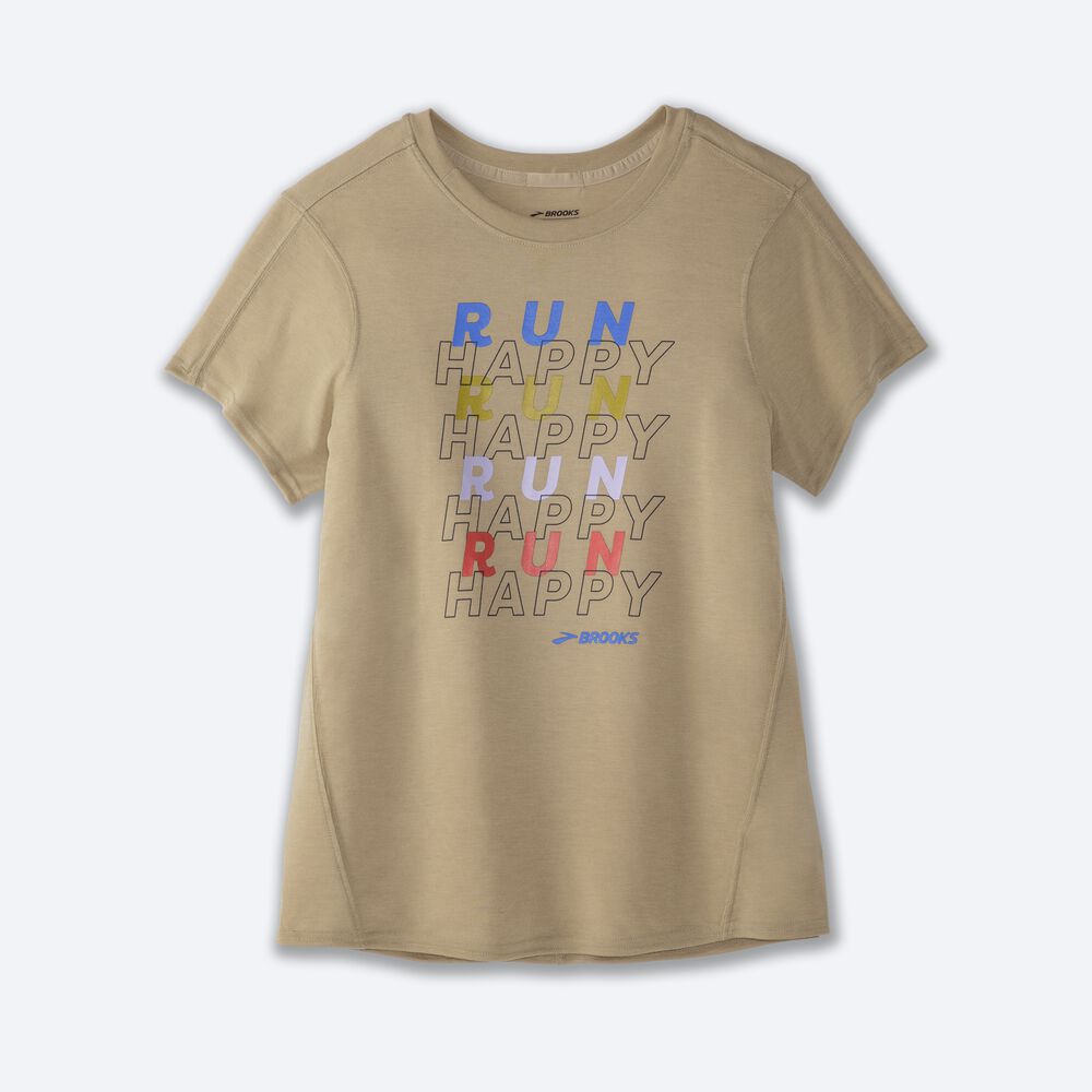 Camiseta Brooks Distance Estampadas Short Sleeve Mujer Beige | CR98075