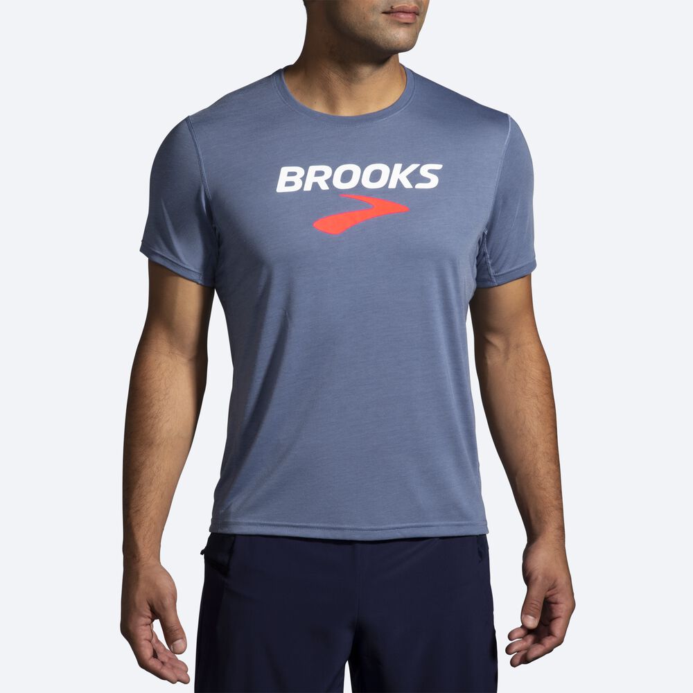 Camiseta Brooks Distance Estampadas Short Sleeve Hombre Gris | CR98427