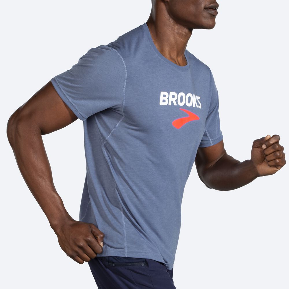 Camiseta Brooks Distance Estampadas Short Sleeve Hombre Gris | CR98427