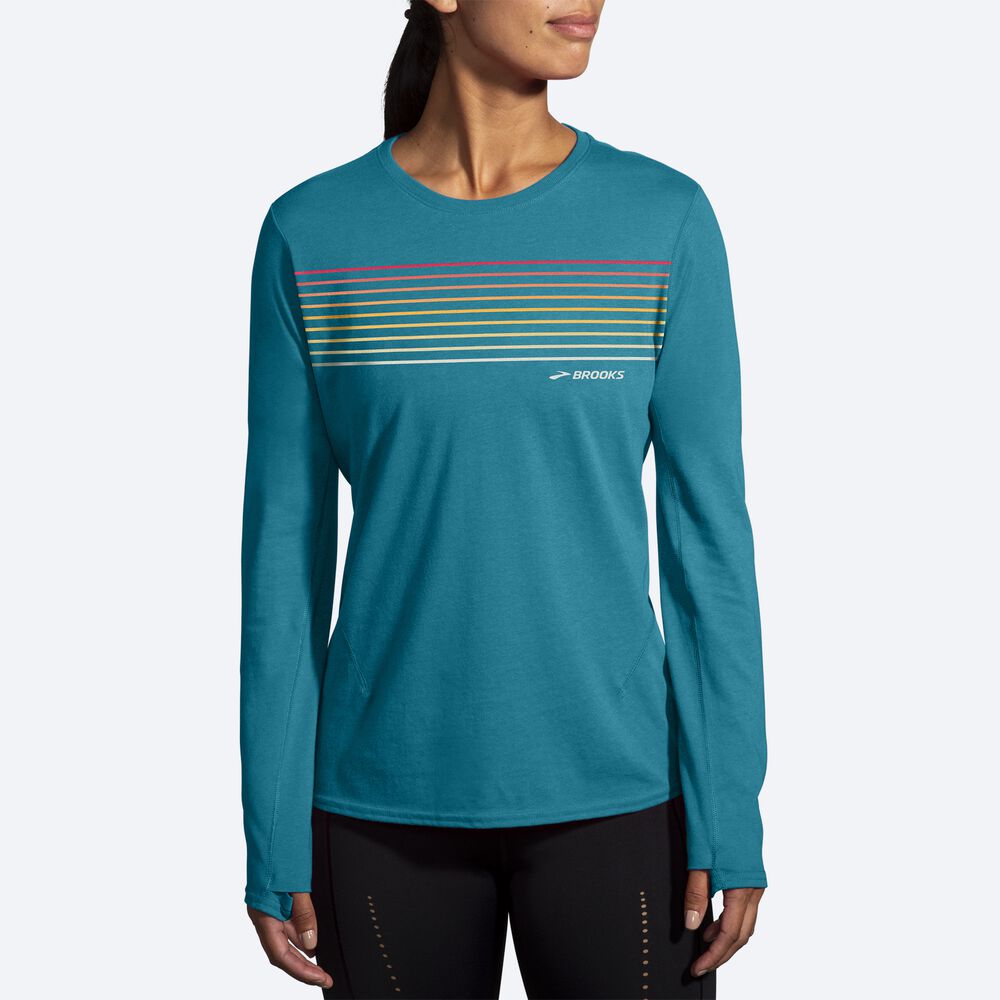 Camiseta Brooks Distance Long Sleeve 2.0 Mujer Rayadas | CR41573