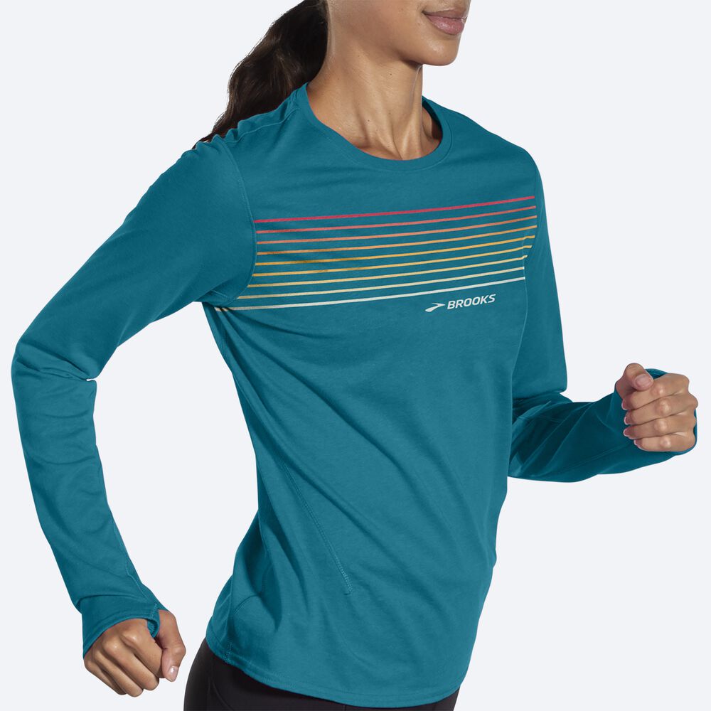 Camiseta Brooks Distance Long Sleeve 2.0 Mujer Rayadas | CR41573