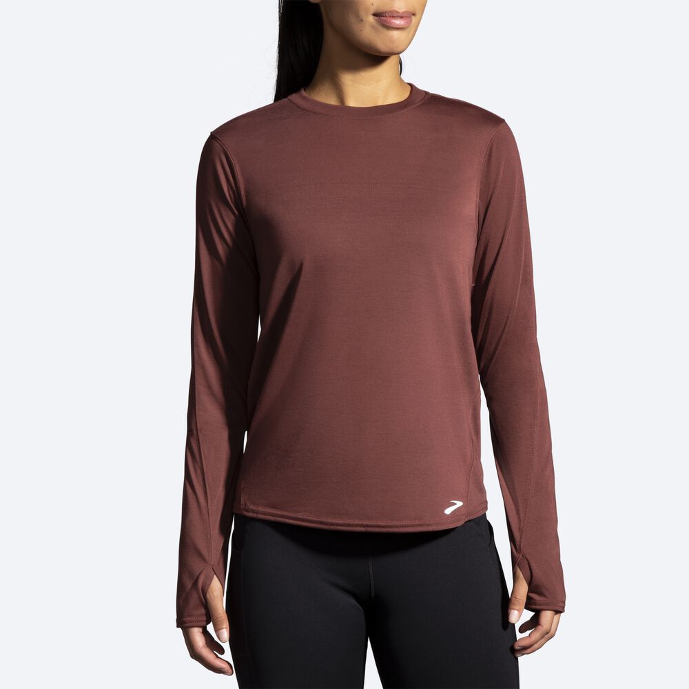 Camiseta Brooks Distance Long Sleeve Mujer Chocolate | CR32497