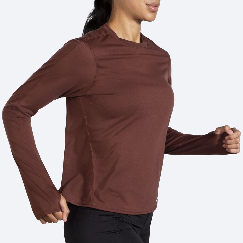 Camiseta Brooks Distance Long Sleeve Mujer Chocolate | CR32497