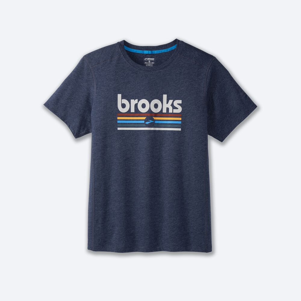 Camiseta Brooks Distance Short Sleeve 2.0 Hombre Azul Marino/Rayadas | CR14590