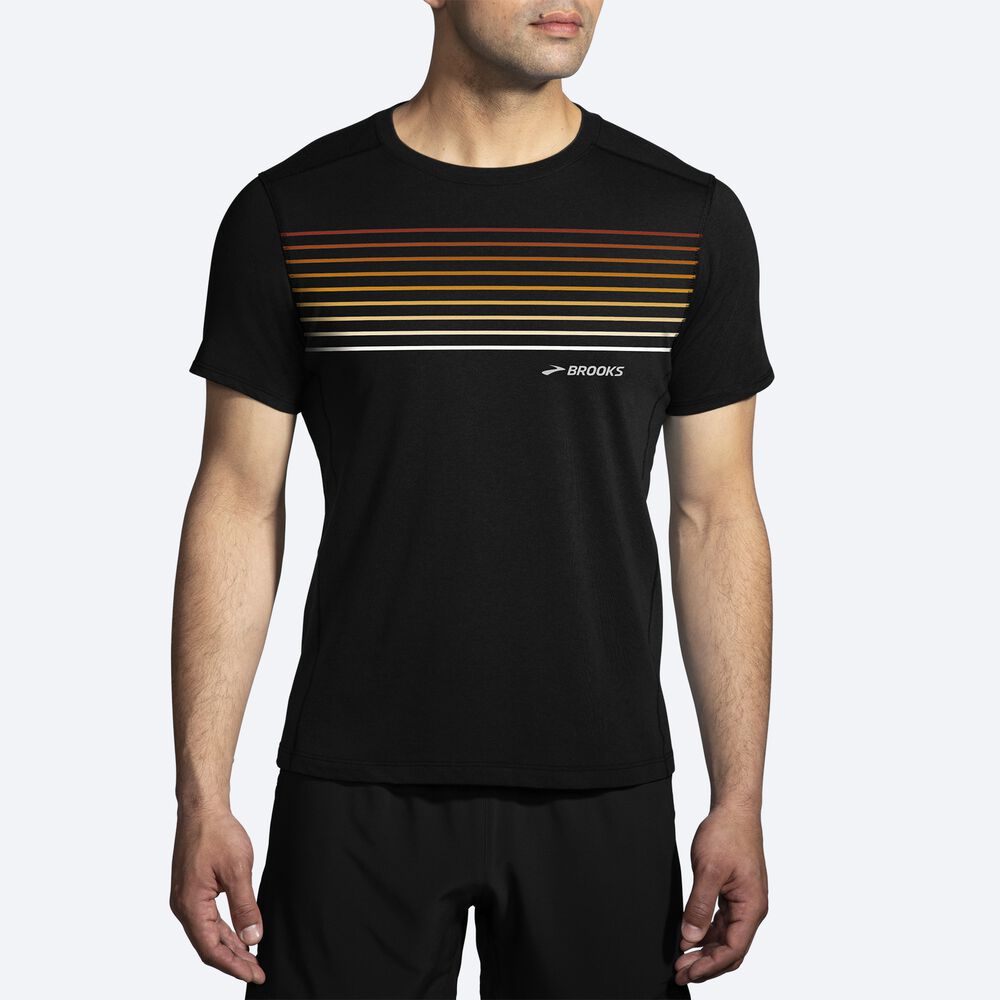 Camiseta Brooks Distance Short Sleeve 2.0 Hombre Negras/Rayadas | CR36148