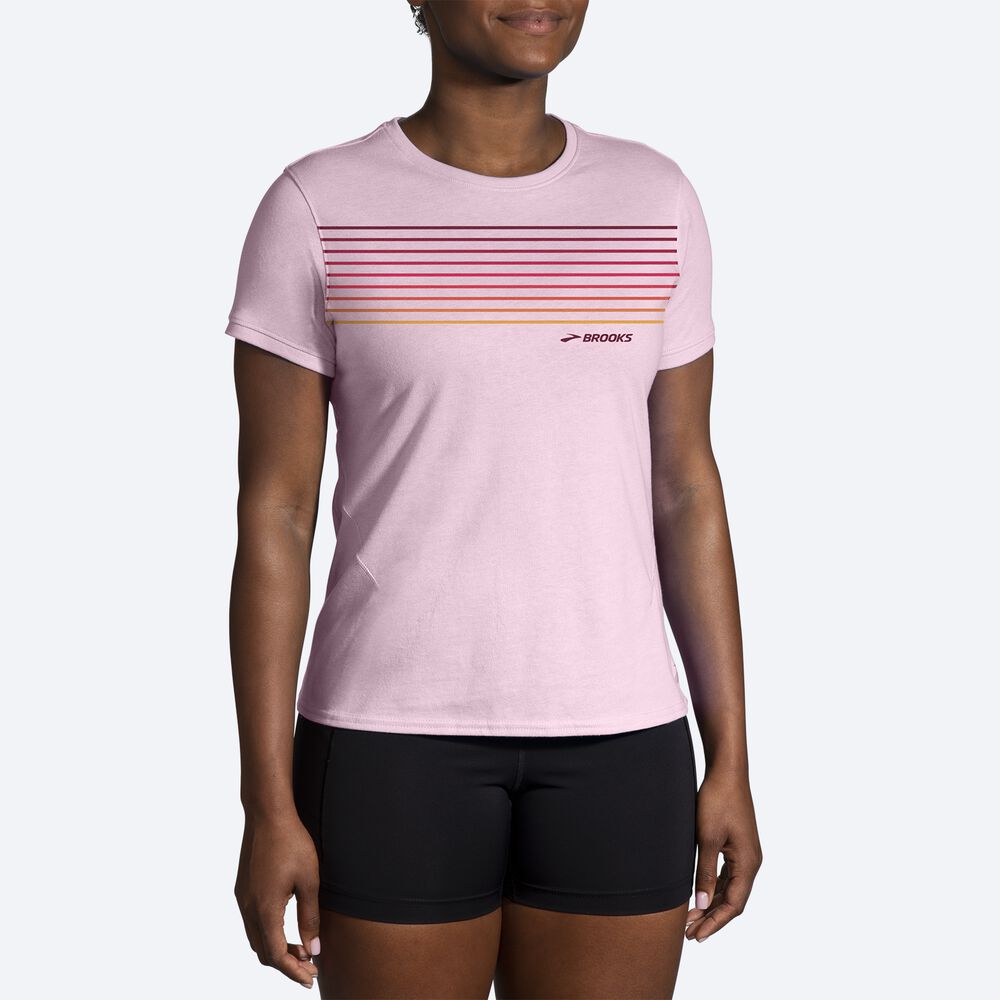 Camiseta Brooks Distance Short Sleeve 2.0 Mujer Rosas/Rayadas | CR49508