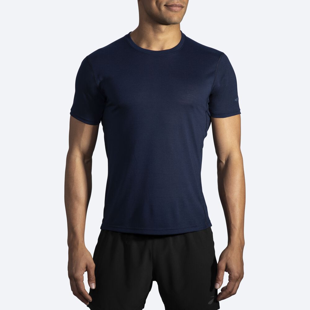 Camiseta Brooks Distance Short Sleeve Hombre Azul Marino | CR64739