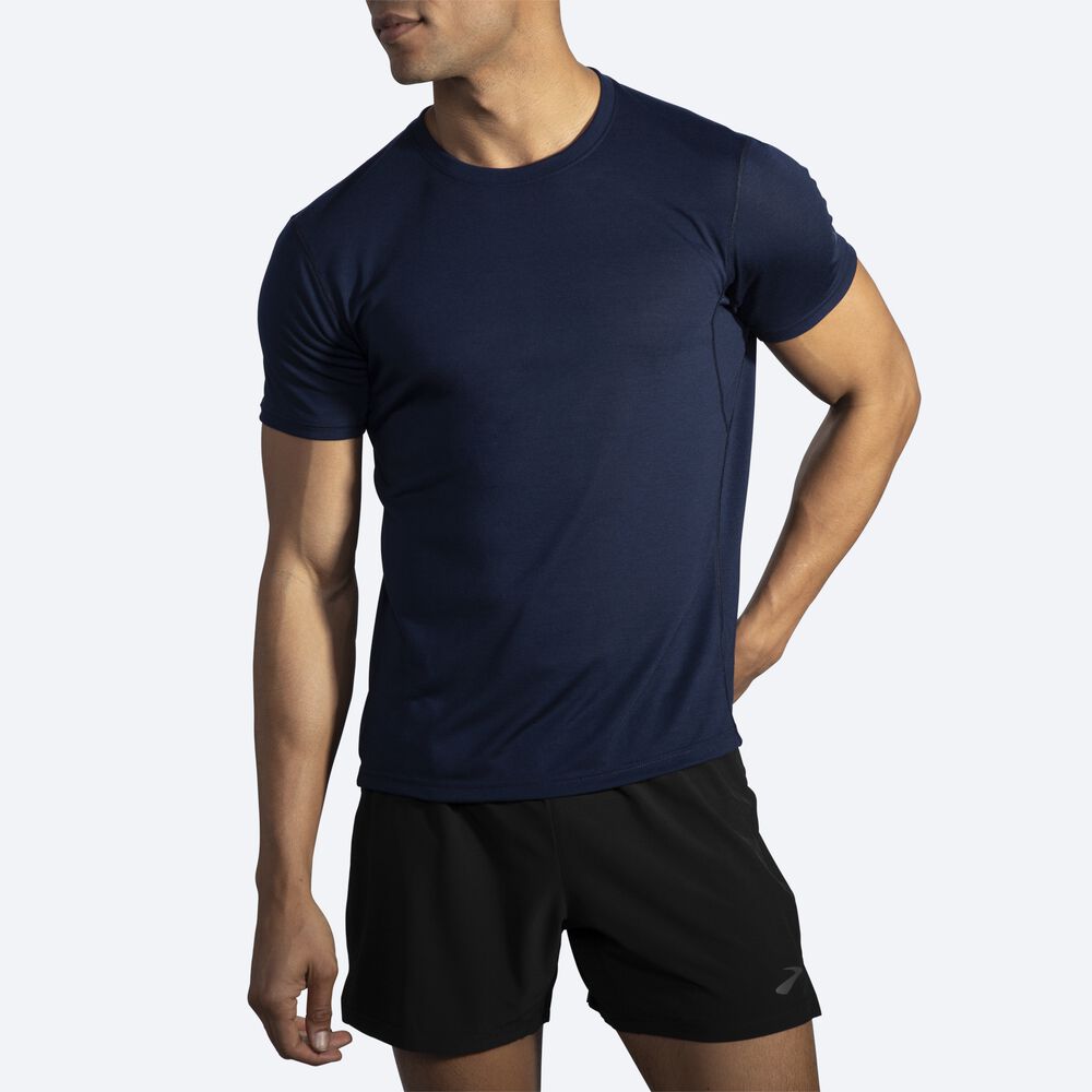 Camiseta Brooks Distance Short Sleeve Hombre Azul Marino | CR64739