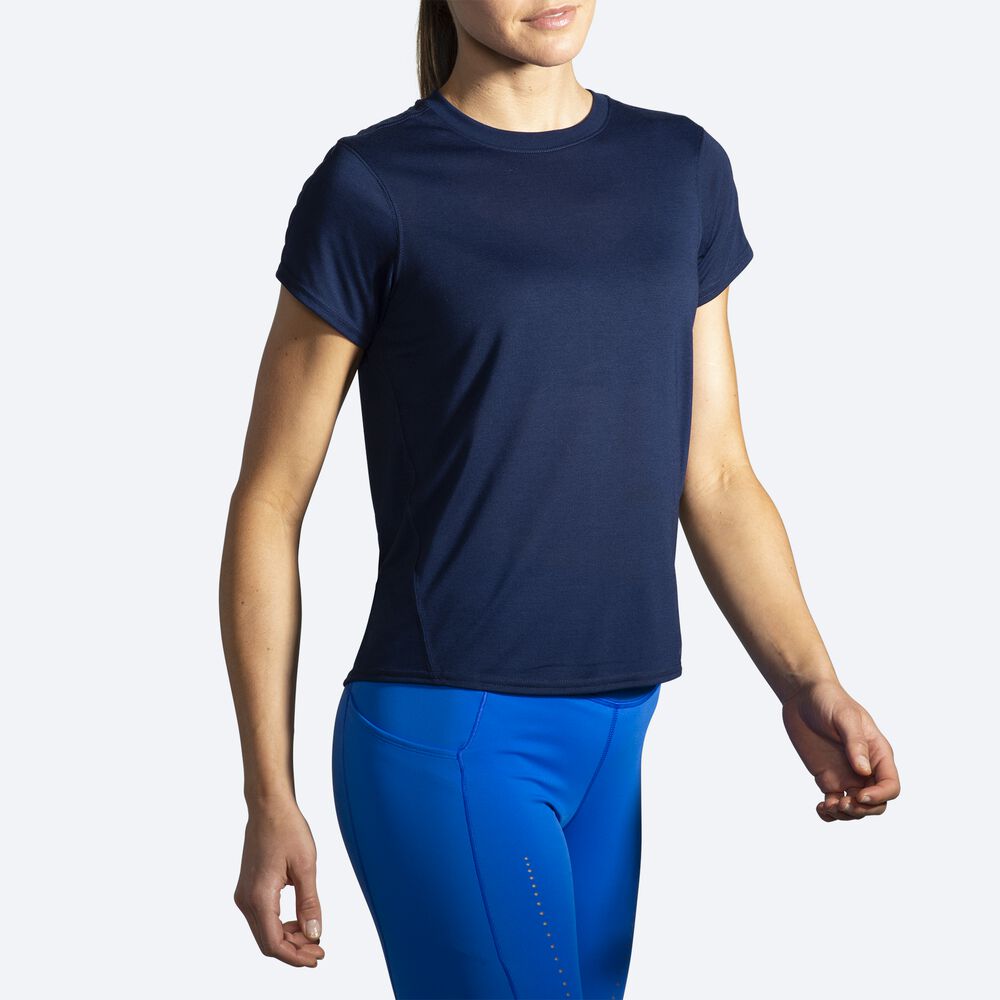 Camiseta Brooks Distance Short Sleeve Mujer Azul Marino | CR16943