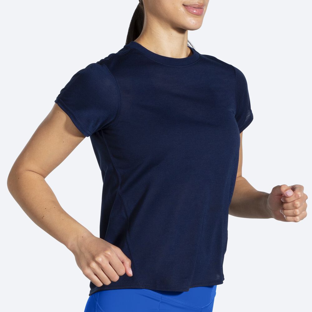 Camiseta Brooks Distance Short Sleeve Mujer Azul Marino | CR16943