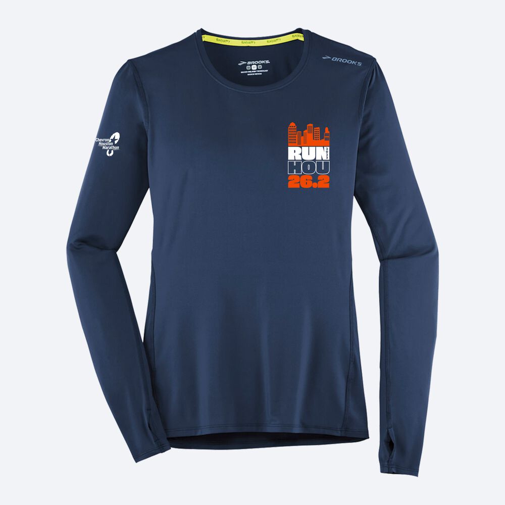 Camiseta Brooks Houston23 Distance Long Sleeve 2.0 Mujer Azul Marino | CR19207