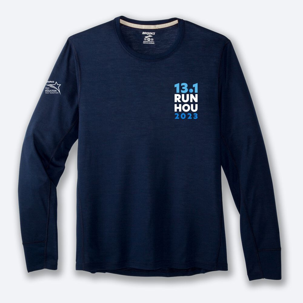 Camiseta Brooks Houston23 Distance Long Sleeve 2.0 Hombre Azul Marino | CR76842