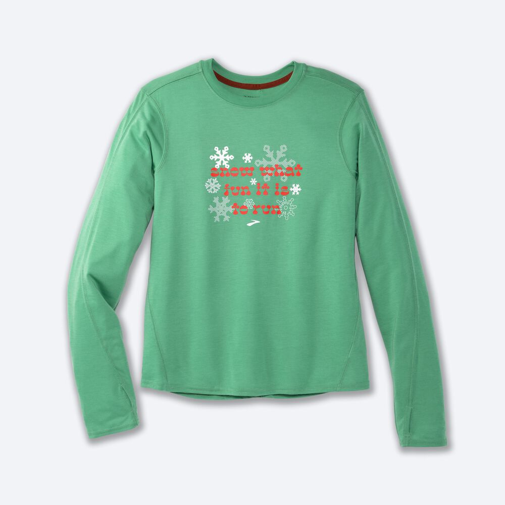 Camiseta Brooks Run Merry Distance Estampadas Long Sleeve Mujer Verde | CR69405