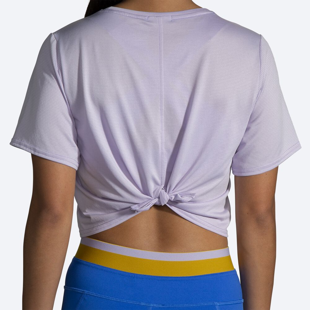 Camiseta Brooks Run Within Crop Tee Mujer Moradas Gris Rayadas | CR47208