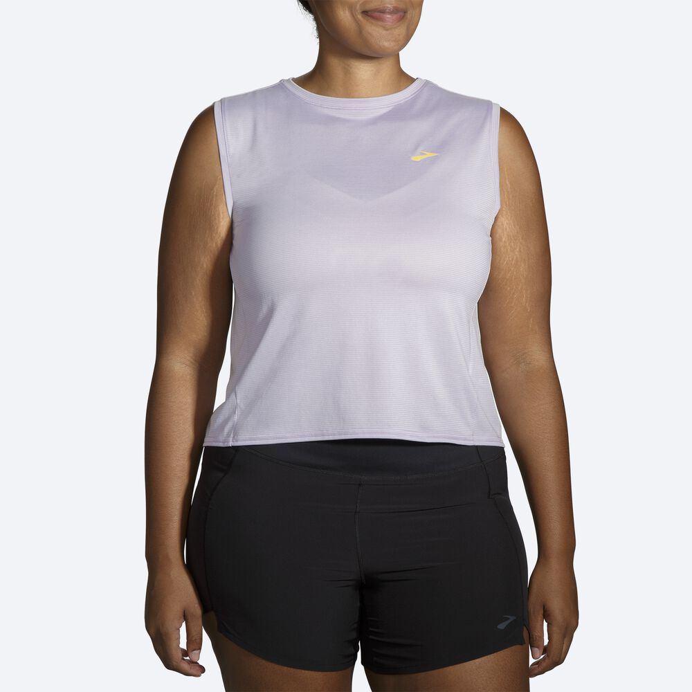 Camiseta Brooks Run Within Sleeveless Mujer Moradas Gris Rayadas | CR76583