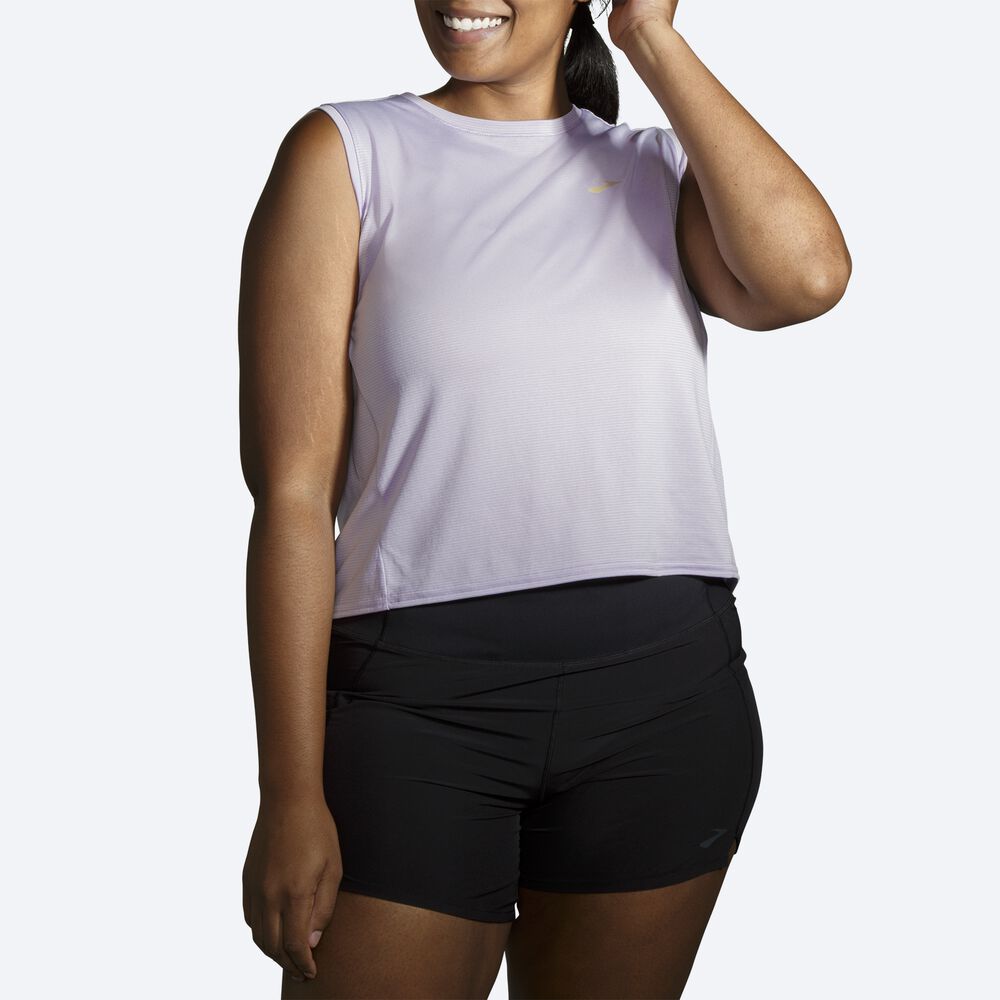 Camiseta Brooks Run Within Sleeveless Mujer Moradas Gris Rayadas | CR76583