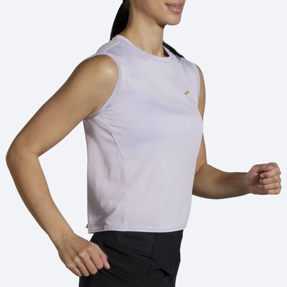 Camiseta Brooks Run Within Sleeveless Mujer Moradas Gris Rayadas | CR76583