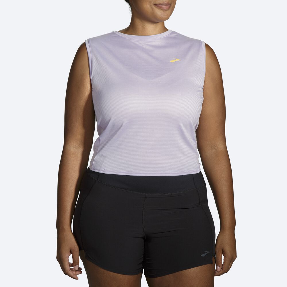 Camiseta Brooks Run Within Sleeveless Mujer Moradas Gris Rayadas | CR76583