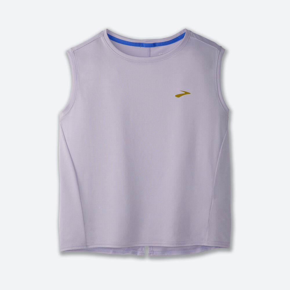 Camiseta Brooks Run Within Sleeveless Mujer Moradas Gris Rayadas | CR76583