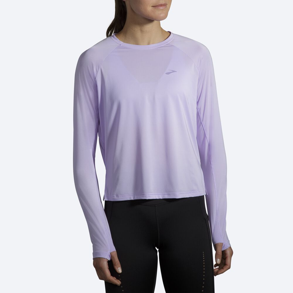 Camiseta Brooks Sprint Free Long Sleeve Mujer Moradas Gris | CR89156